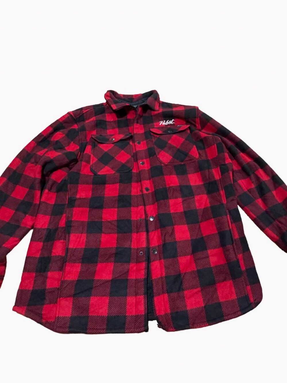 Eddie Bauer x Pabst Red Black Buffalo Plaid Fleece Lined Shacket Size 2XL